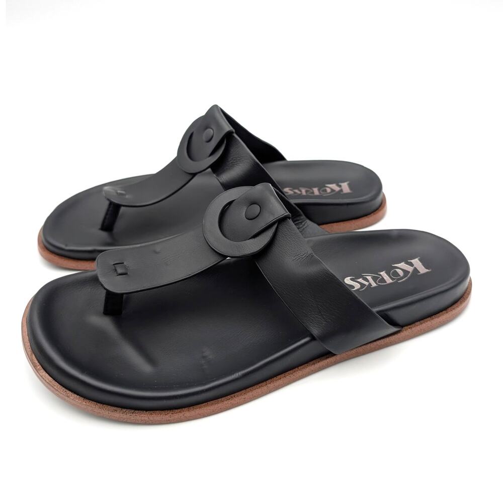 Korks Audie Thong Sandals Open Round Toe Women's Black Size US7M EU37.5